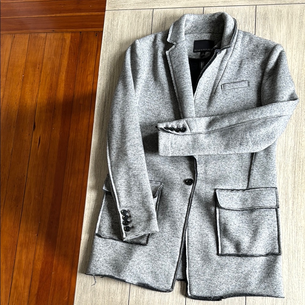 Gray Blazer with Black Buttons